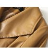 Women Sheepskin Trench Coats Midi Length Leather Outwear Double Breasted Lace-Up Windbreaker