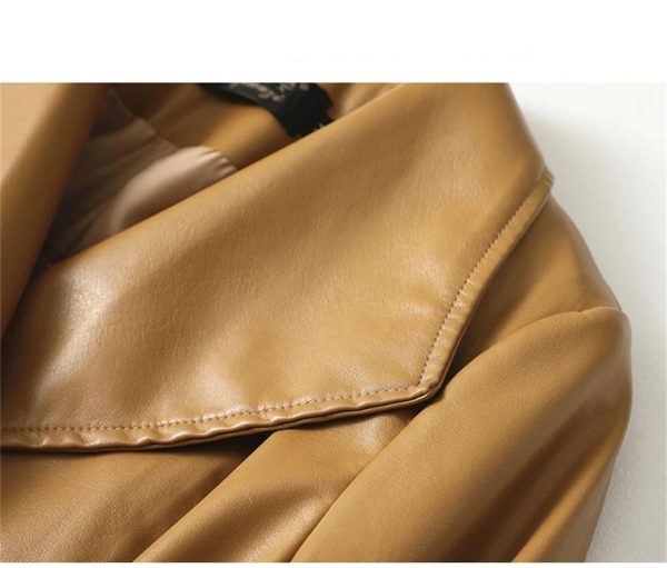 Women Sheepskin Trench Coats Midi Length Leather Outwear Double Breasted Lace-Up Windbreaker