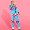 Women 80s Tracksuit Retro Outfit for Women Men Disco Costume Accessories Set Rave Hoodie Colorblock Windbreaker Set
