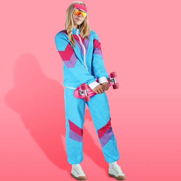 Women 80s Tracksuit Retro Outfit for Women Men Disco Costume Accessories Set Rave Hoodie Colorblock Windbreaker Set