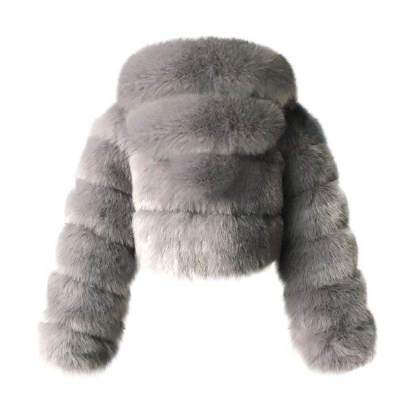 Women Short Faux Fur Coat Cropped Fluffy Jacket Hooded Winter Warm Fuzzy Splicing Jackets Long Sleeve Outerwear