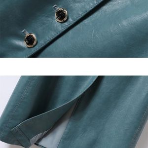 Women Sheepskin O-Neck Single-Breasted Leather Coats Mid Length Outwear Windbreaker