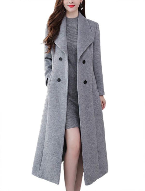 61vmTGJeayL.jpg Women's Chic Shawl Collar Work Double Breasted Maxi Long Wool Pea Coat