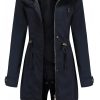 Women Trench Coat Windbreaker Zip Up Jacket With Pockets Casual Long Sleeve Outwear with Waist Drawstring