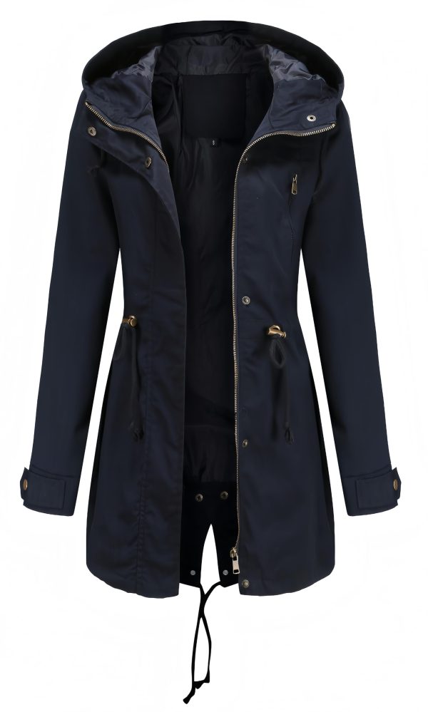 Women Trench Coat Windbreaker Zip Up Jacket With Pockets Casual Long Sleeve Outwear with Waist Drawstring