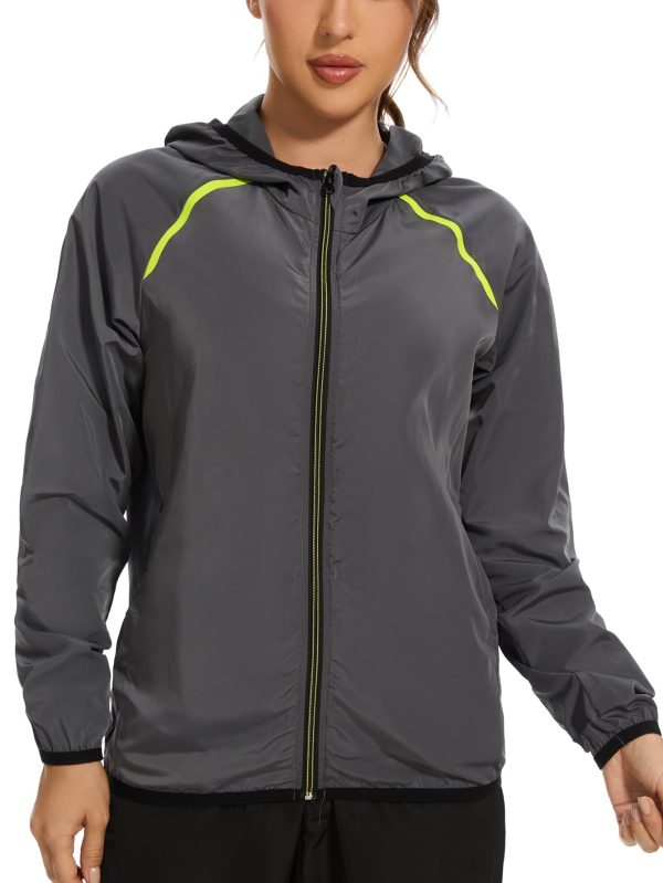 Women Rain Jacket with Hood Zipper Rain Coat Long Sleeves Raincoat Stylish Rain Suit Top Outdoor Travel Coat