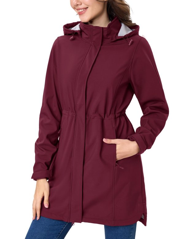 Women's Long Fleece Lined Jackets Warm Winter Windbreaker Rain Coat Hooded Softshell Windproof Insulated