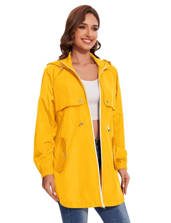 Women Waterproof Hiking Raincoat Outdoor Lined Rain Jacket Lightweight Hooded Jackets Trench Coats