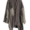 Fall Women Linen Trench Coat Lighweight Open Front Cardigan Patchwork Vintage Loose Windbreaker