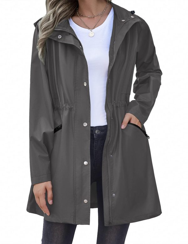 Raincoat Women Waterproof Long Hooded Rain Jacket Trench Coats Windbreaker Travel Jacket