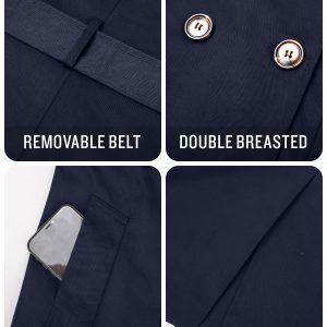 Women's Water-Resistant Trench Coat Double-Breasted Long Peacoat with Removable Hood