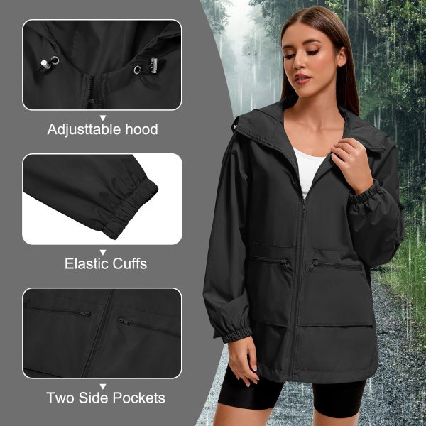 Women Rain Jacket with Hood Lightweight Rain Coats for Women Trench Waterproof Windbreaker With Back Pockets