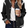 Bomber Jacket Women Varsity Casual Button Down Lightweight Spring Short Outwear with Pockets