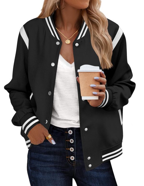 Bomber Jacket Women Varsity Casual Button Down Lightweight Spring Short Outwear with Pockets