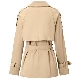 Women's Double Breasted Short Trench Coat with Belt