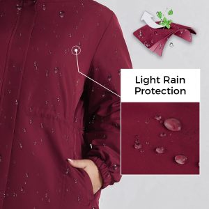 Women's Long Rain Jacket Plus Size Fleece Lined Waterproof Hooded Rain Coat Lightweight Pockets Windbreaker Trip