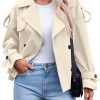 Womens Cropped Trench Coat Casual Double Breasted Short Jacket Fall Fashion Outerwear with Belt