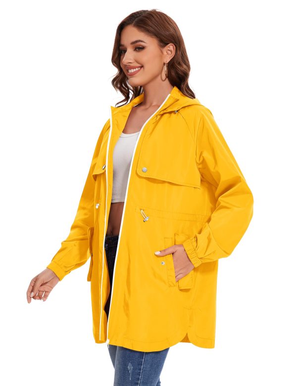 Women Waterproof Hiking Raincoat Outdoor Lined Rain Jacket Lightweight Hooded Jackets Trench Coats