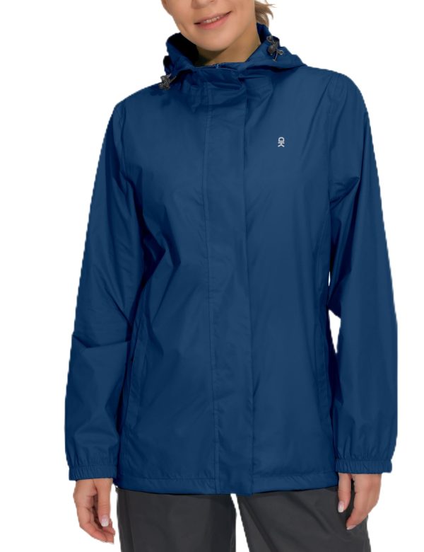 Women's Packable Rain Jacket Waterproof Lightweight Rain Coat with Hood for Golf Cycling Hiking