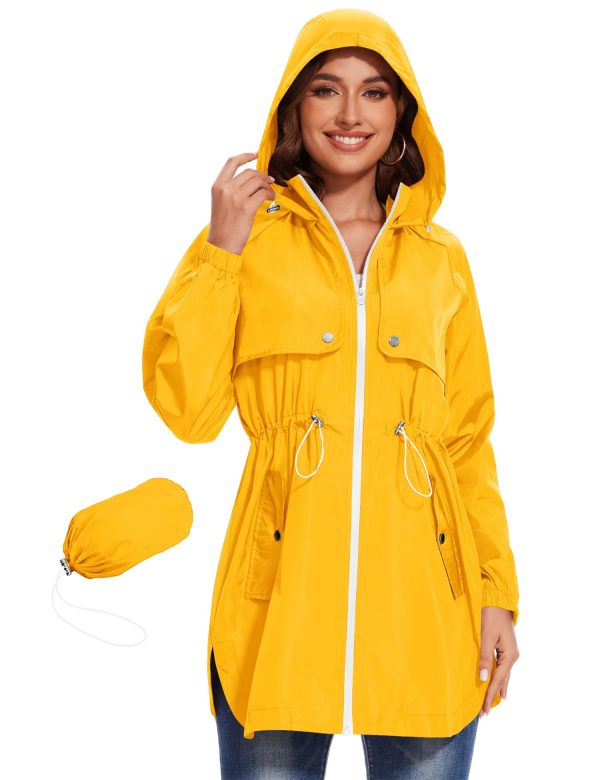 Women Waterproof Hiking Raincoat Outdoor Lined Rain Jacket Lightweight Hooded Jackets Trench Coats