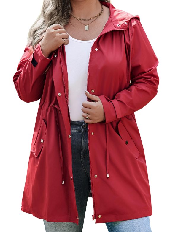 71KVGHuSqhL.jpg Plus Size Rain Jackets For Women Waterproof Rain Coats with Hood Lightweight Windbreaker Outdoor Trench Coat