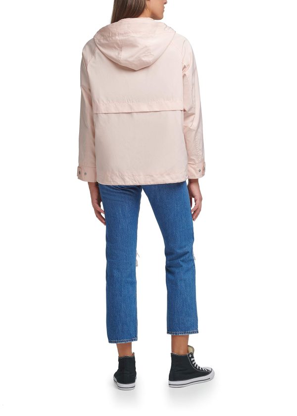 Women's Hooded Peached Nylon Zip Front Rain Jacket