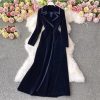 Women Fashion Winter Black fleece Blazer Dress Long Over The Knee Maxi Windbreaker Jacket Slim Coat