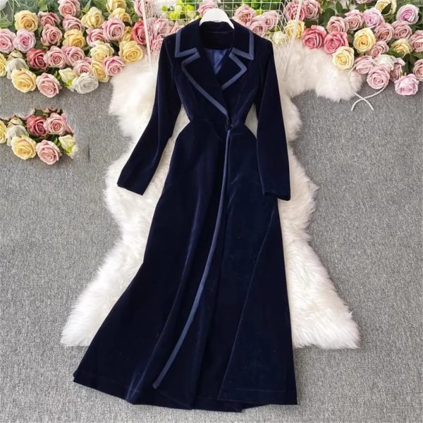 Women Fashion Winter Black fleece Blazer Dress Long Over The Knee Maxi Windbreaker Jacket Slim Coat
