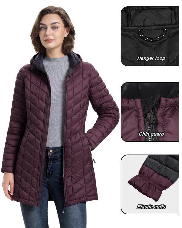 Women's Long Puffer Jacket with Hood, Lightweight Warm Puffy Quilted Winter Coats