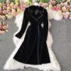 Women Fashion Winter Black fleece Blazer Dress Long Over The Knee Maxi Windbreaker Jacket Slim Coat