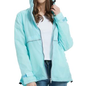 Women Rain Jacket Lightweight Waterproof Raincoat Hooded Windbreaker