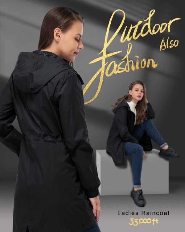 Women's Waterproof Long Rain Coats Packable Rain Jacket with Hood Trench Coats Windbreaker