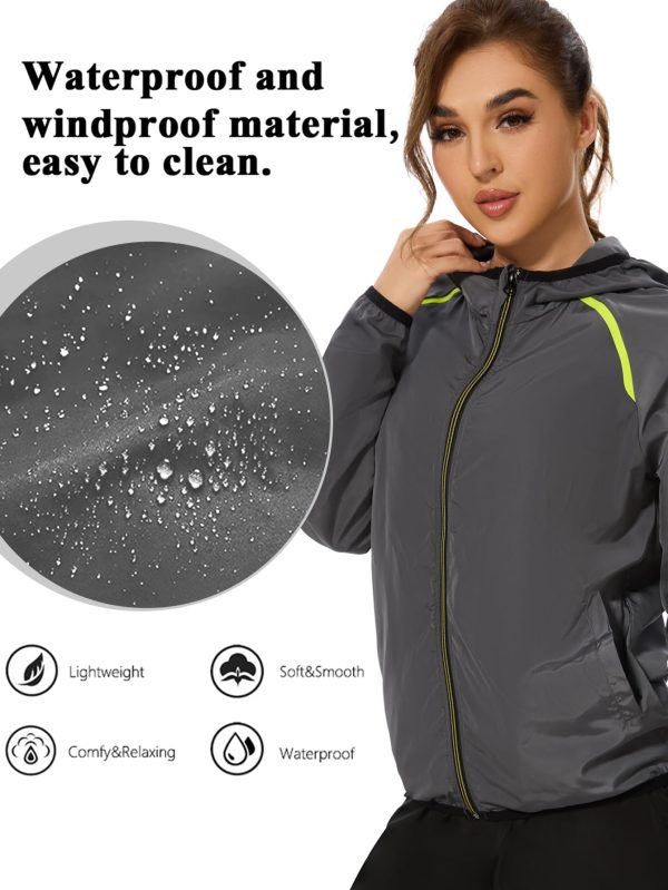 Women Rain Jacket with Hood Zipper Rain Coat Long Sleeves Raincoat Stylish Rain Suit Top Outdoor Travel Coat