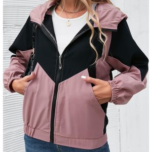 Women's Color Block Hooded Casual Thin Windbreaker Jacket