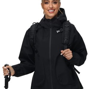 71Vc0RVTauL.jpg Women Rain Jacket with Adjustable Hood Fashion Lightweight Raincoat Waterproof Soft Shell Windbreaker