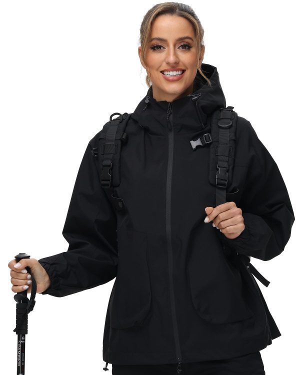 71Vc0RVTauL.jpg Women Rain Jacket with Adjustable Hood Fashion Lightweight Raincoat Waterproof Soft Shell Windbreaker