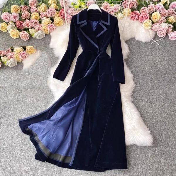 Women Fashion Winter Black fleece Blazer Dress Long Over The Knee Maxi Windbreaker Jacket Slim Coat