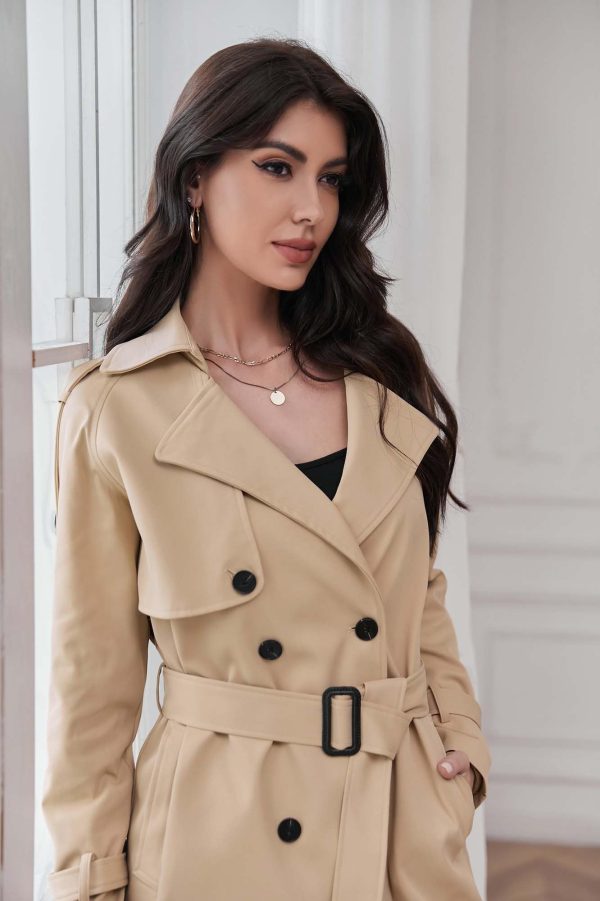 Women's Double Breasted Short Trench Coat with Belt