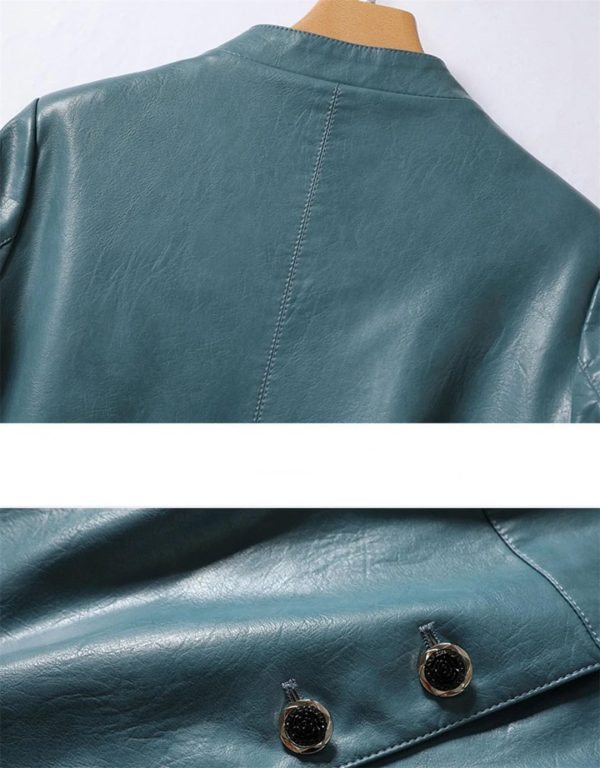 Women Sheepskin O-Neck Single-Breasted Leather Coats Mid Length Outwear Windbreaker