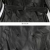 Women Long Leather Trench Coat For Belt Double Breasted Loose Windbreaker