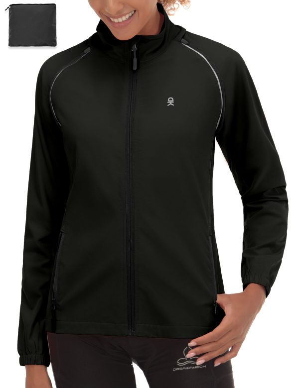 Women's Lightweight Waterproof Cycling Jacket with Removable Sleeves for Biking Running Golf