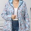 Women's Casual Reversible Coat Plus Size Floral Print Windbreaker Lightweight Jacket with Hood