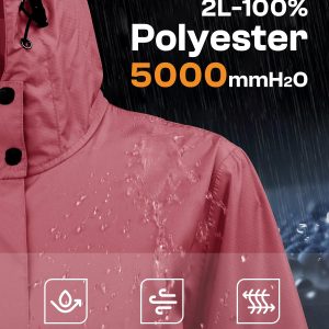 Women's Long Rain Jacket Waterproof Lightweight Hooded Raincoat Packable Knee Length Rain coat