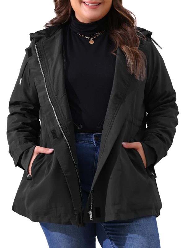 71hukZnYWpL.jpg Plus Size Rain Jacket for Women Lightweight Waterproof Fleece Lined Jacket Hooded Windbreaker Coat