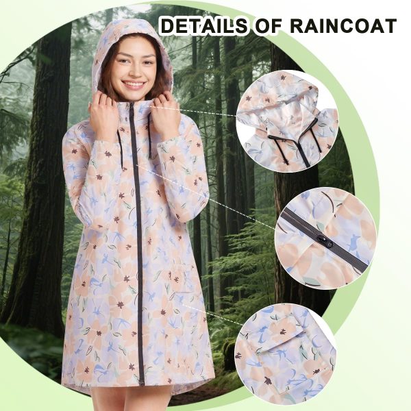 Women Waterproof Lightweight Rain Jacket Outdoor Hooded Raincoat