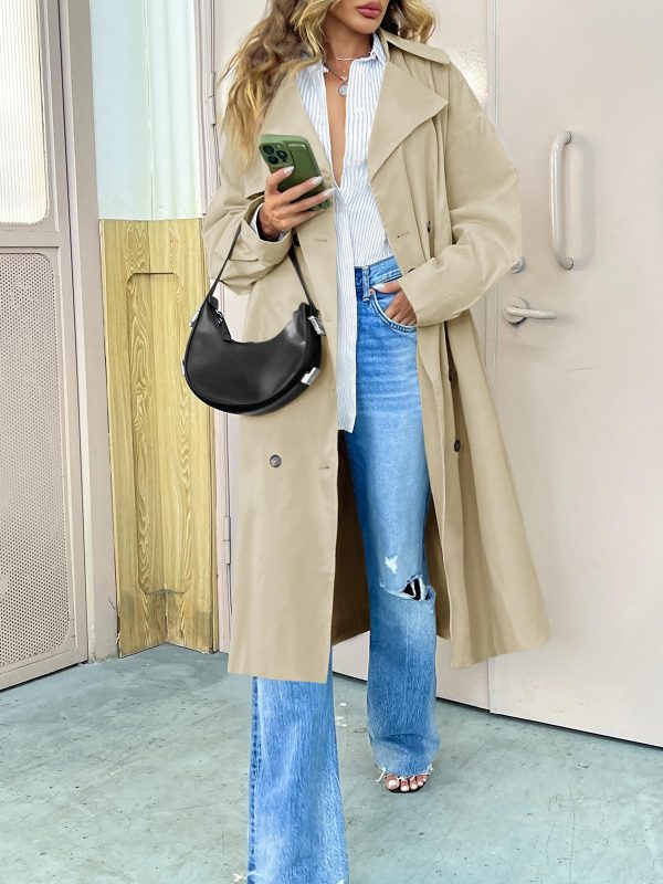 71mZXoWjOWL.jpg Womens Double Breasted Long Trench Coat Oversized Classic Lapel Belted Overcoat