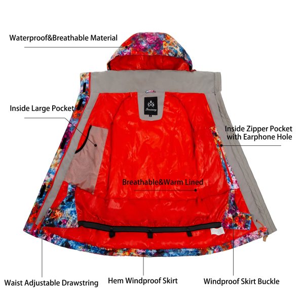 Women's Ski Jacket Snowboard Jacket Warm Winter Waterproof Mountain Hooded Snow Coat Snowboarding Skiing