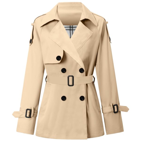 Women's Double Breasted Short Trench Coat with Belt