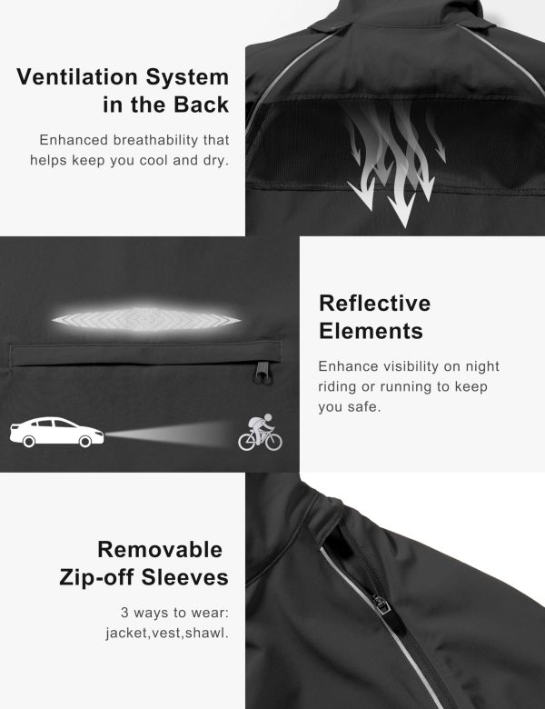 Women's Lightweight Waterproof Cycling Jacket with Removable Sleeves for Biking Running Golf