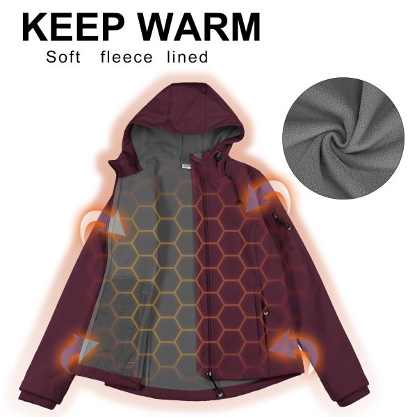 Women's Softshell Jacket, Fleece Lined Warm Jacket Light Hooded Windproof Coat for Outdoor Hiking